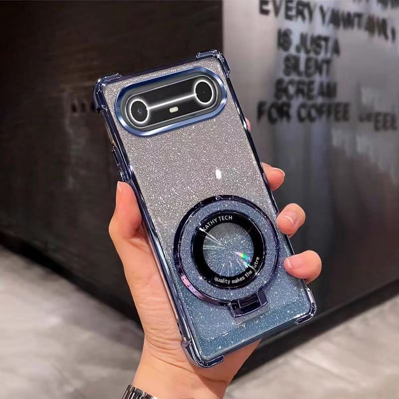Electroplated Four Corner Resistant Gradient Glitter Phone Case for Tecno Spark Slim Cover with Magnetic Ring Holder