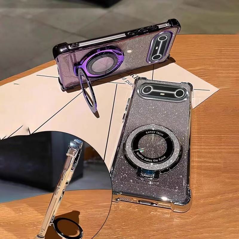 Electroplated Four Corner Resistant Gradient Glitter Phone Case for Tecno Spark Slim Cover with Magnetic Ring Holder