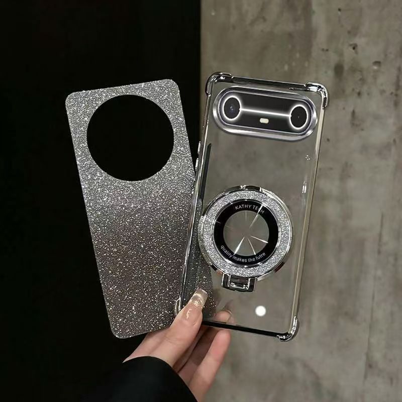 Electroplated Four Corner Resistant Gradient Glitter Phone Case for Tecno Spark Slim Cover with Magnetic Ring Holder