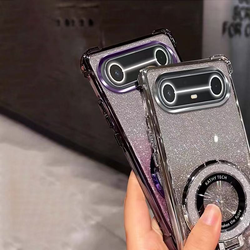 Electroplated Four Corner Resistant Gradient Glitter Phone Case for Tecno Spark Slim Cover with Magnetic Ring Holder