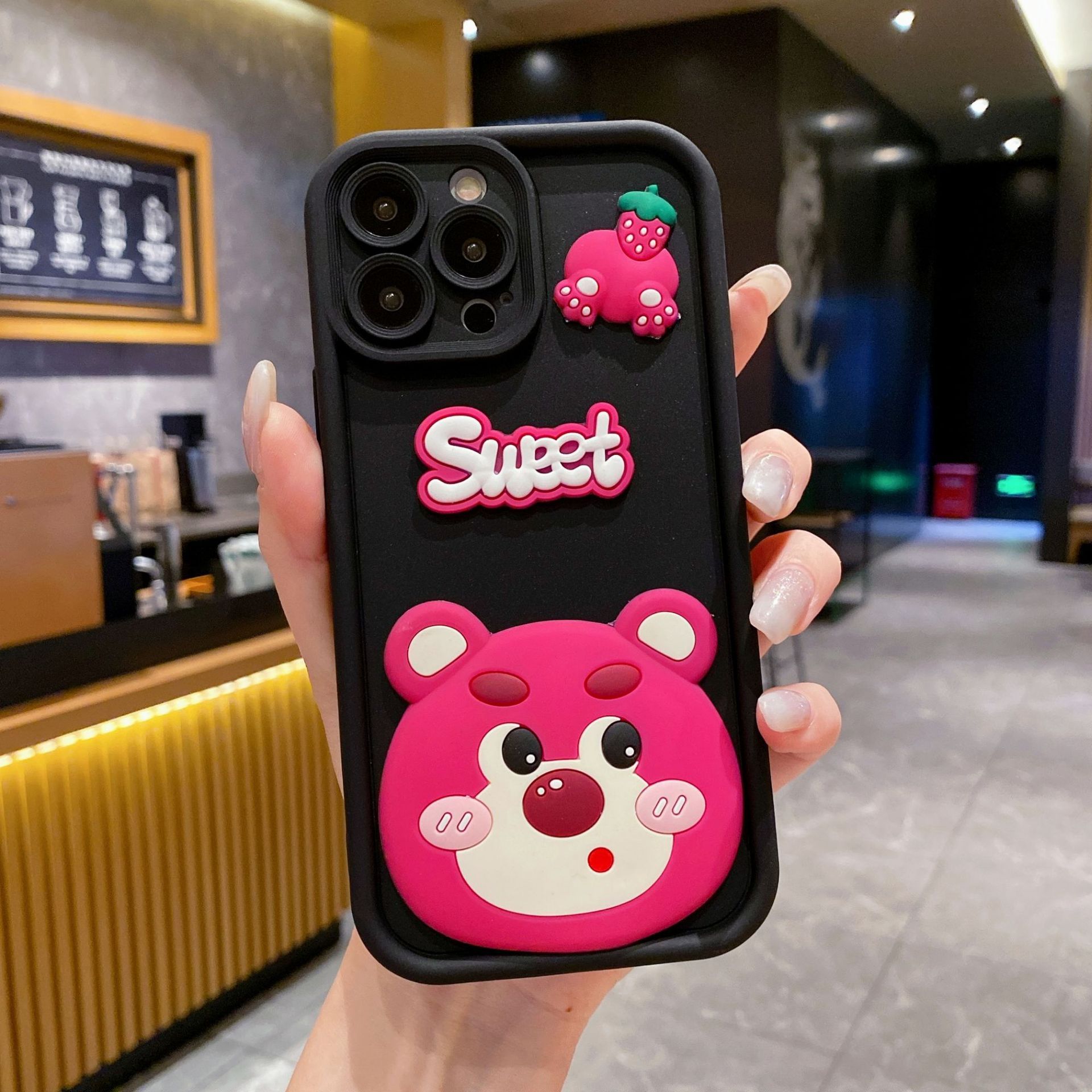 Cute Cartoon Silicona Phone Case for OPPO A6 Pro Bear Mirror Bracket Protective Cover