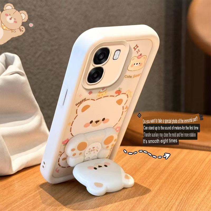 Cute Cartoon Silicona Phone Case for OPPO A6X Bear Mirror Bracket Back Cover