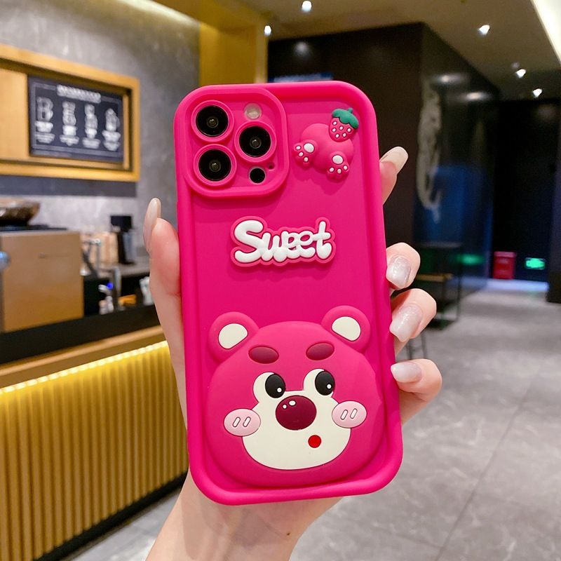 Cute Cartoon Silicona Phone Case for OPPO A6X Bear Mirror Bracket Back Cover