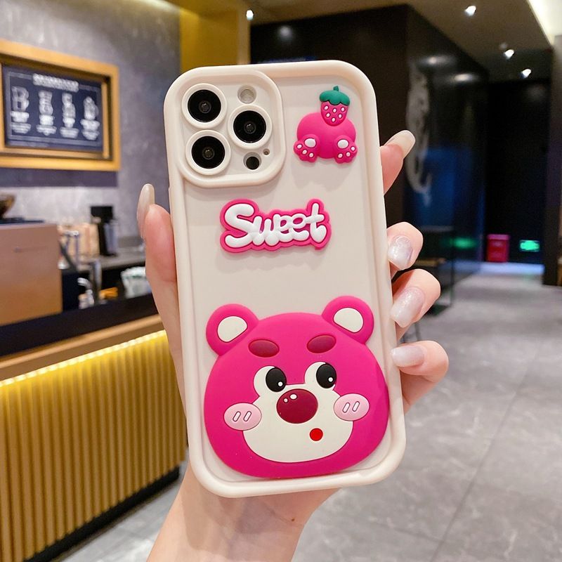 Cute Cartoon Silicona Phone Case for OPPO A6X Bear Mirror Bracket Back Cover