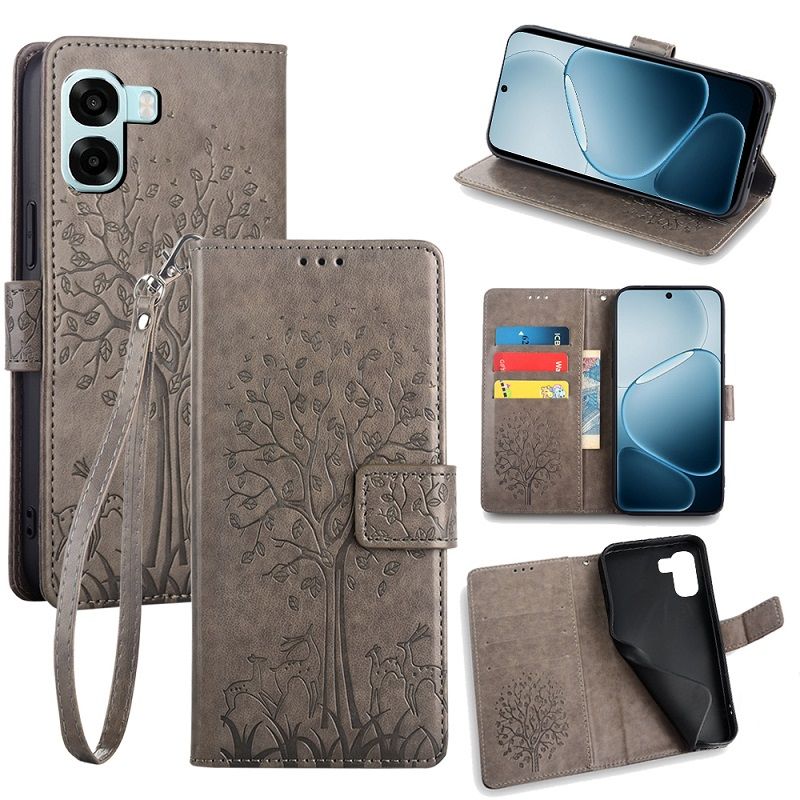 Wallet Leather Cover for OPPO A6X Case Card Slots Magnetic Closure Shockproof Cover with Hand Strap