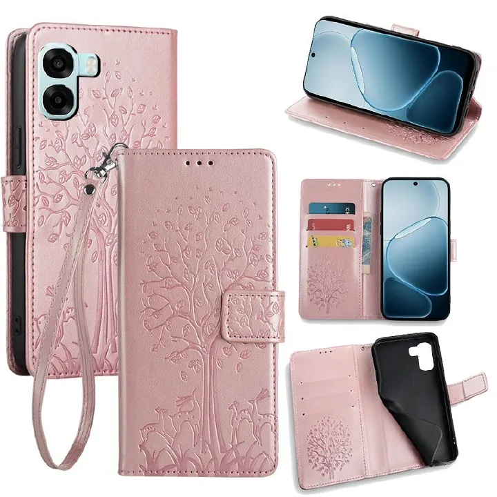 Wallet Leather Cover for OPPO A6X Case Card Slots Magnetic Closure Shockproof Cover with Hand Strap