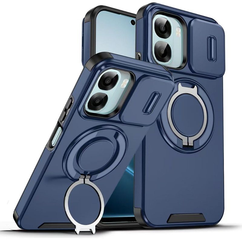 Slide Camera Lens Protective Cover Case for OPPO A6X 4G Magnetic 360 Kickstand Phone Case