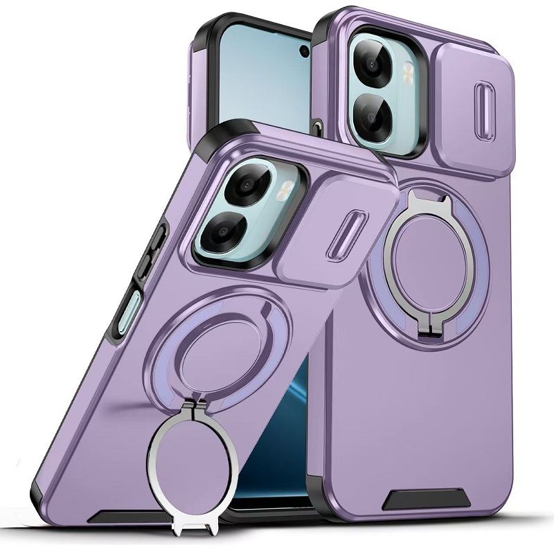 Slide Camera Lens Protective Cover Case for OPPO A6X 4G Magnetic 360 Kickstand Phone Case