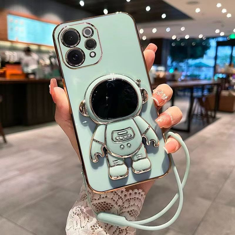 Phone Case for Vivo V70 5G Electroplated Astronaut Bracket Anti-Drop Protective Case