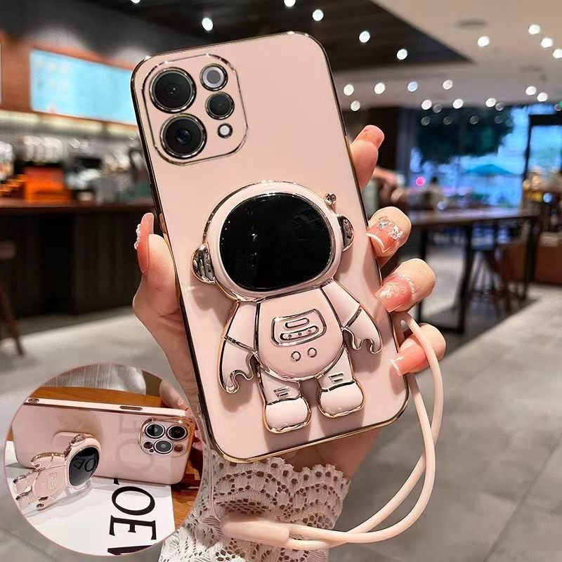 Phone Case for Vivo V70 5G Electroplated Astronaut Bracket Anti-Drop Protective Case