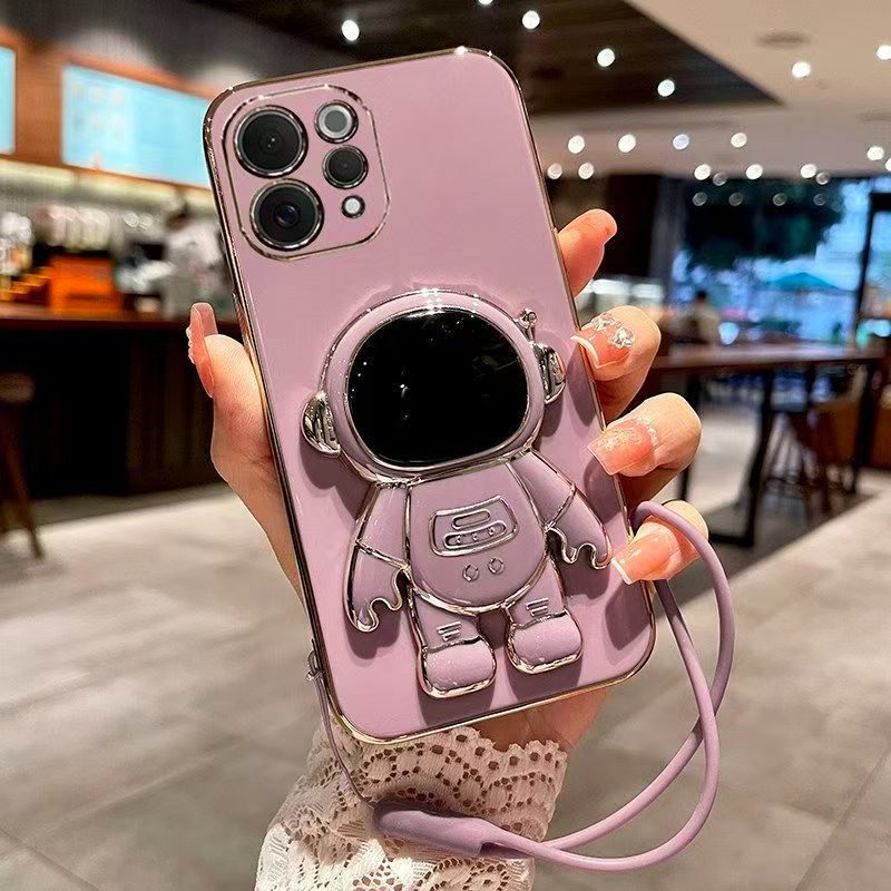 Phone Case for Vivo V70 5G Electroplated Astronaut Bracket Anti-Drop Protective Case