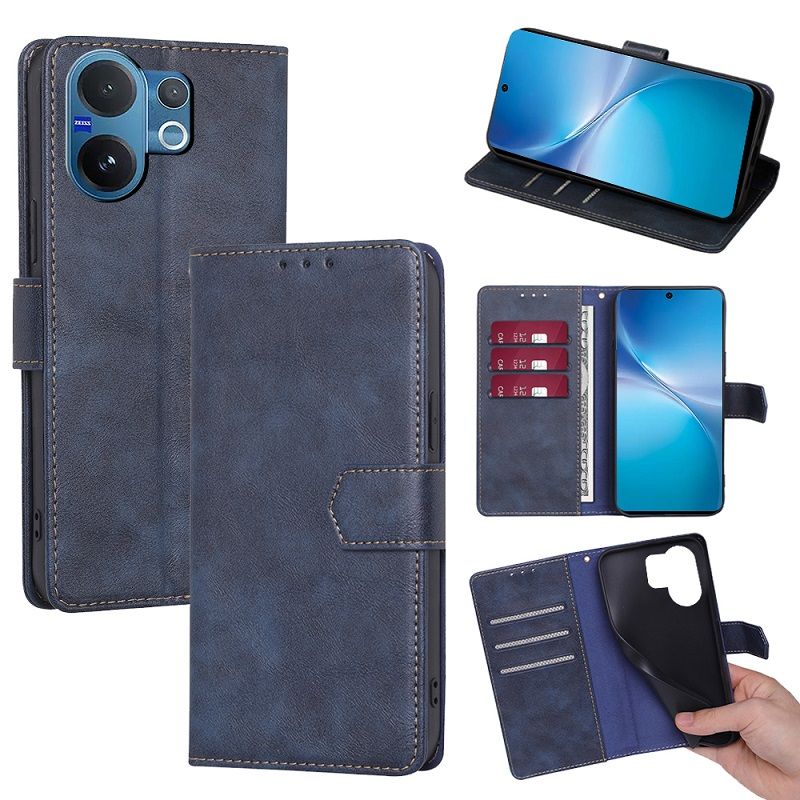 Leather Flip Cover Case for Vivo V60 5G [Flip Vintage Leather] Wallet Shockproof Durable Retro Phone Case