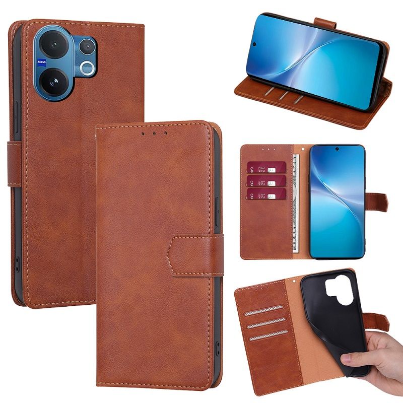 Leather Flip Cover Case for Vivo V60 5G [Flip Vintage Leather] Wallet Shockproof Durable Retro Phone Case