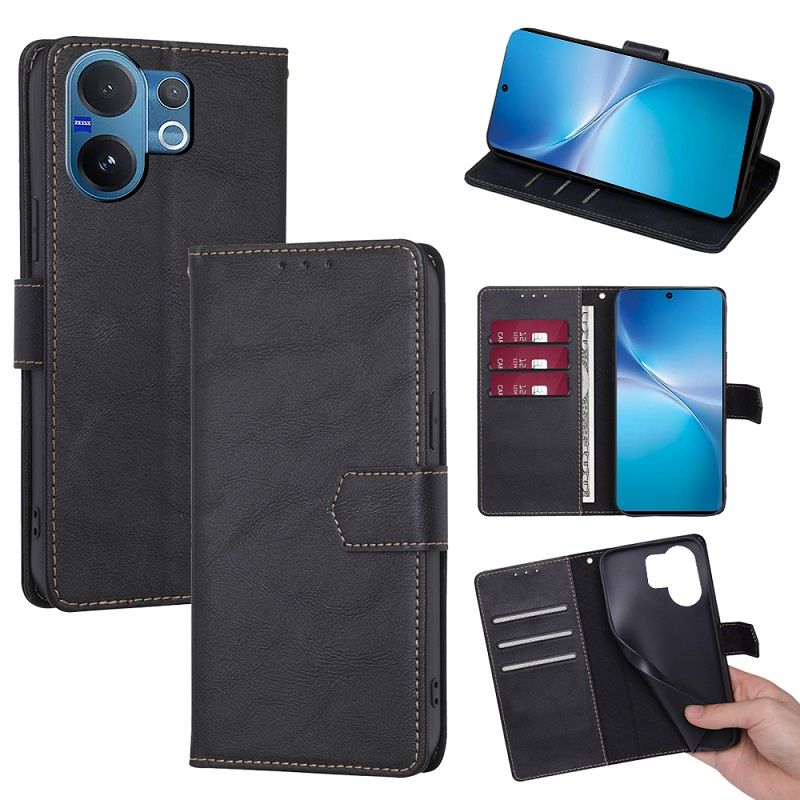Leather Flip Cover Case for Vivo V60 5G [Flip Vintage Leather] Wallet Shockproof Durable Retro Phone Case