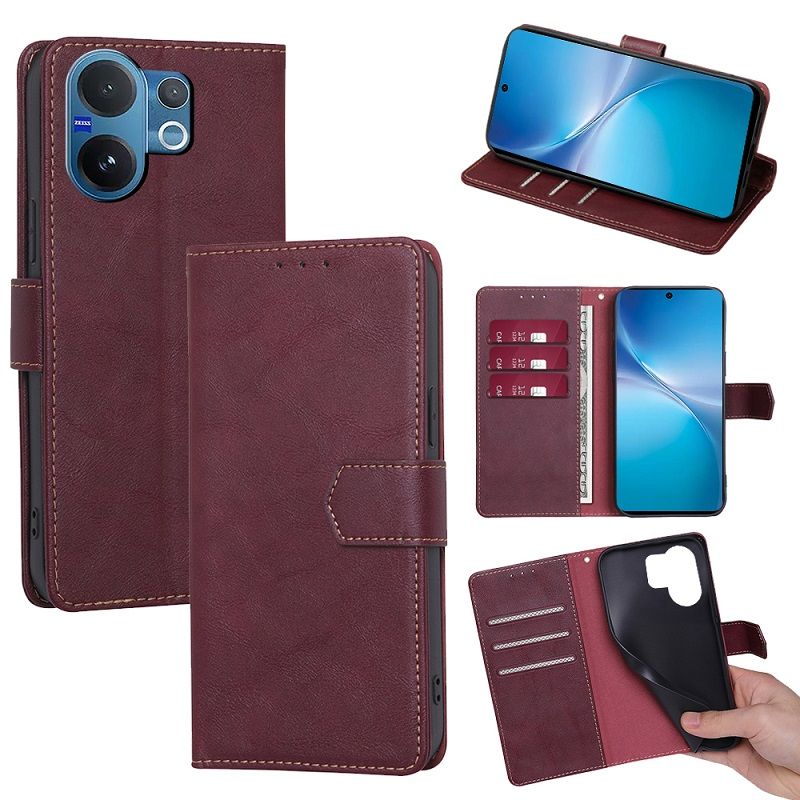 Leather Flip Cover Case for Vivo V60 5G [Flip Vintage Leather] Wallet Shockproof Durable Retro Phone Case