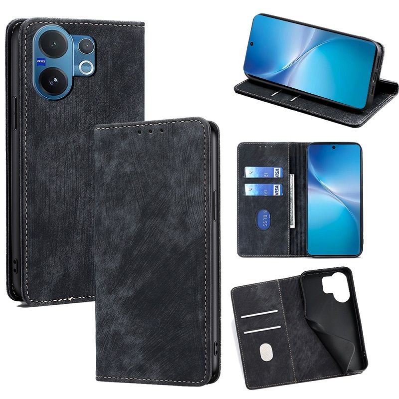 Leather Flip Cover Case for Vivo V60 5G [Flip Vintage Leather] Wallet Shockproof Durable Retro Phone Case