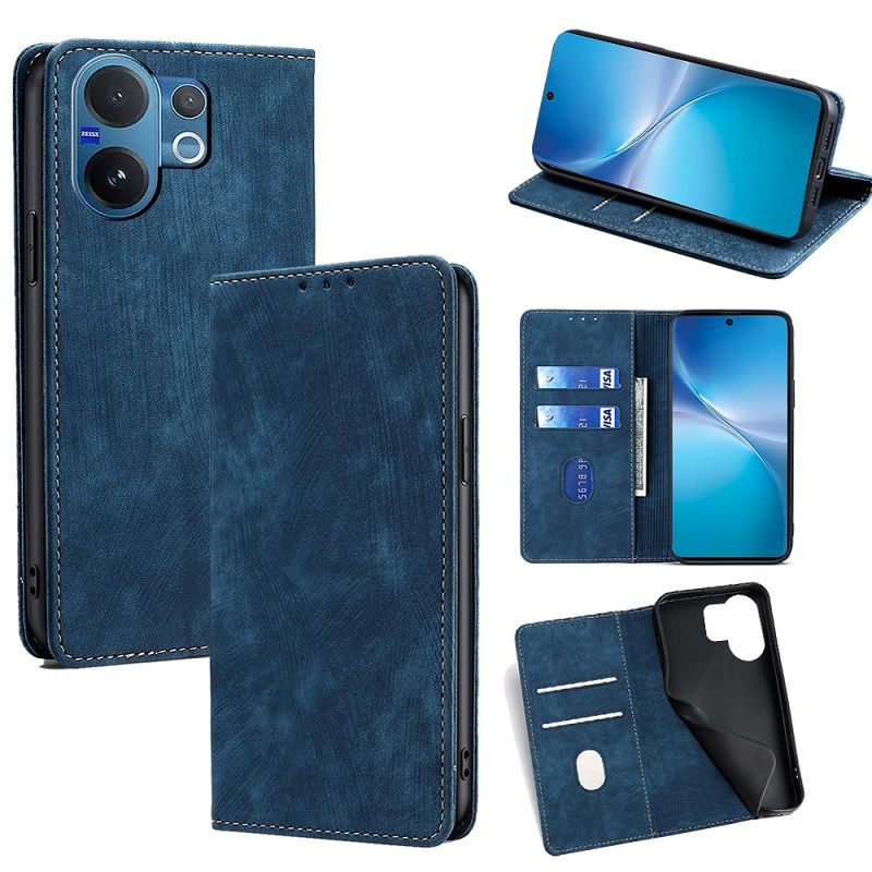 Leather Flip Cover Case for Vivo V60 5G [Flip Vintage Leather] Wallet Shockproof Durable Retro Phone Case