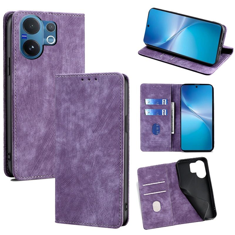 Leather Flip Cover Case for Vivo V60 5G [Flip Vintage Leather] Wallet Shockproof Durable Retro Phone Case