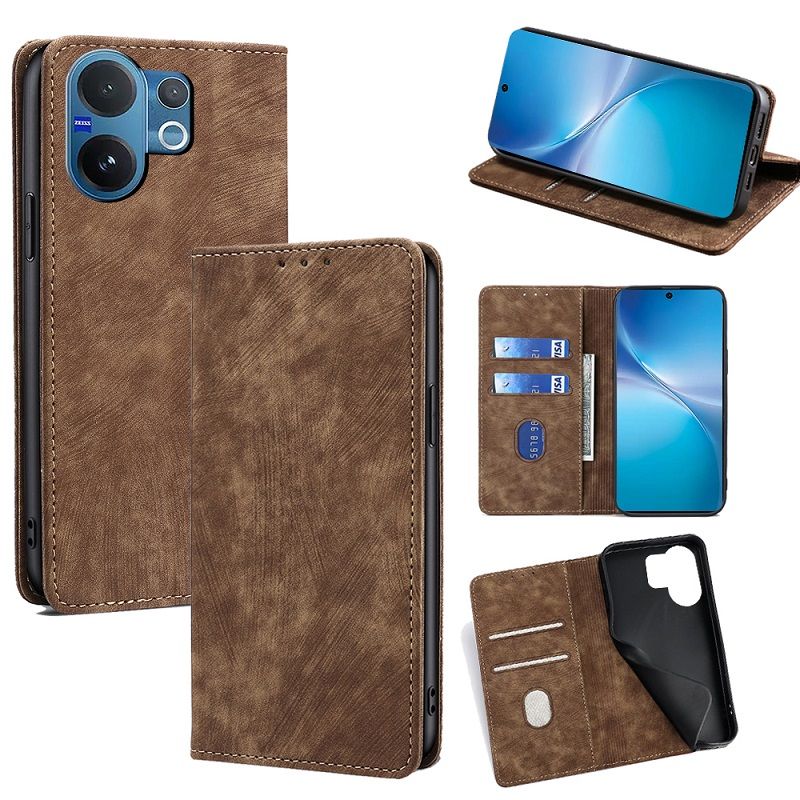 Leather Flip Cover Case for Vivo V60 5G [Flip Vintage Leather] Wallet Shockproof Durable Retro Phone Case