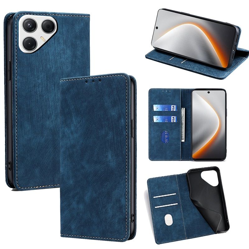 Leather Phone Case Flip Cover for Tecno Pova 7 4G/LJ6 [RFID Blocking] Magnetic PU Leather Stand Holder Shockproof Protection Case
