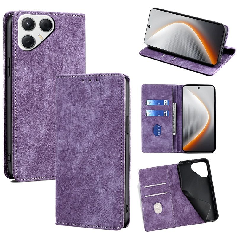 Leather Phone Case Flip Cover for Tecno Pova 7 4G/LJ6 [RFID Blocking] Magnetic PU Leather Stand Holder Shockproof Protection Case