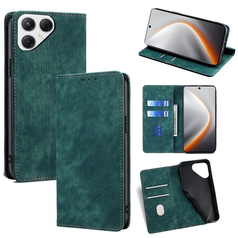 Leather Phone Case Flip Cover for Tecno Pova 7 4G/LJ6 [RFID Blocking] Magnetic PU Leather Stand Holder Shockproof Protection Case