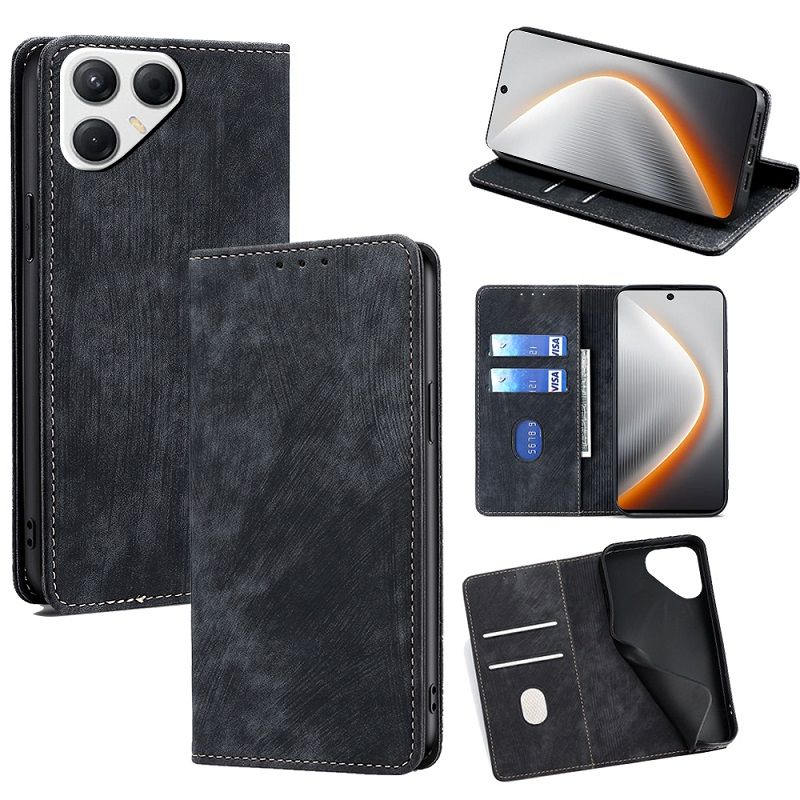 Leather Phone Case Flip Cover for Tecno Pova 7 4G/LJ6 [RFID Blocking] Magnetic PU Leather Stand Holder Shockproof Protection Case