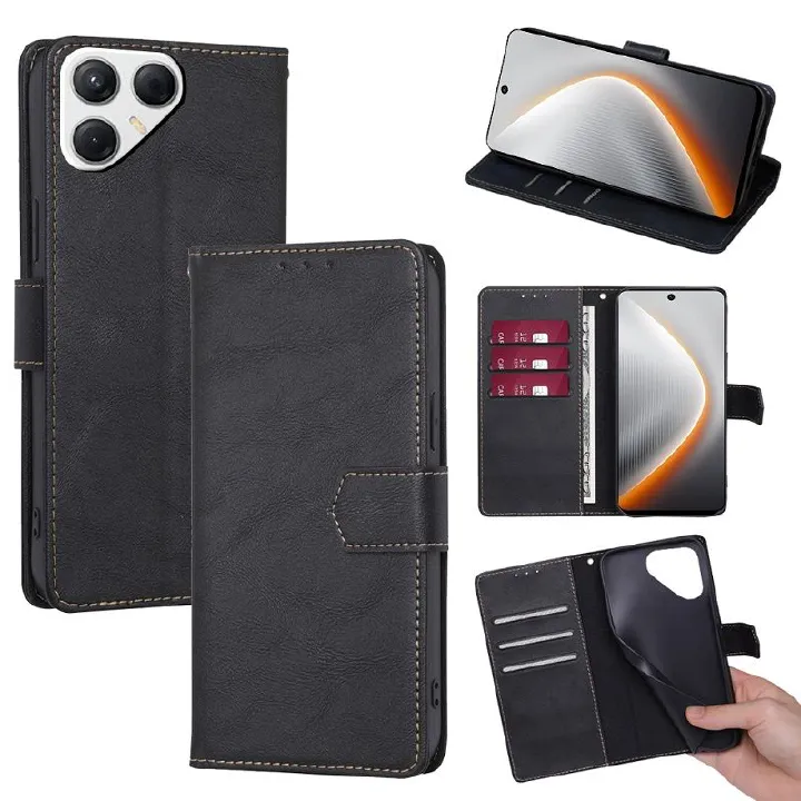 Leather Phone Case Flip Cover for Tecno Pova 7 4G/LJ6 [RFID Blocking] Magnetic PU Leather Stand Holder Shockproof Protection Case