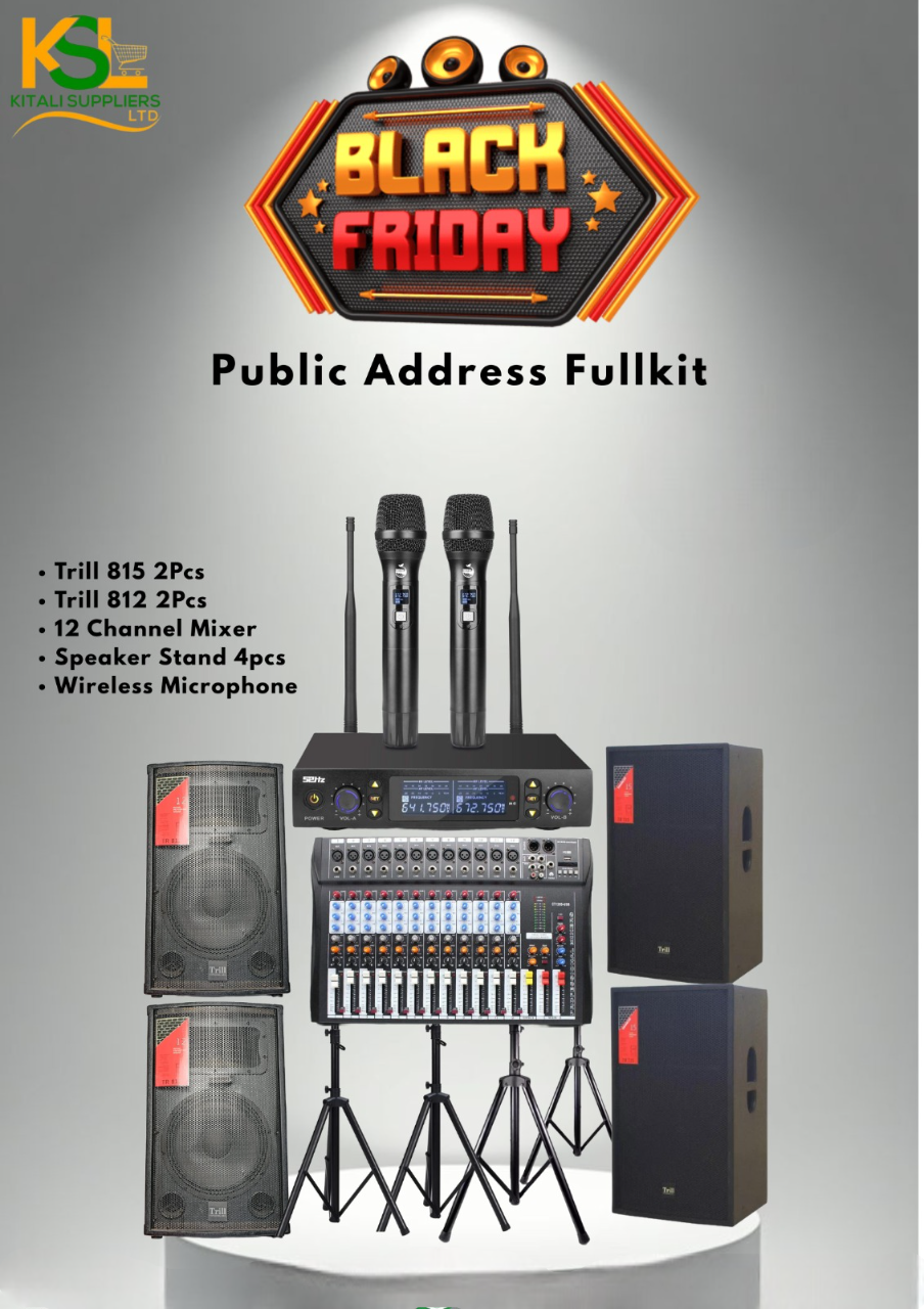 Public Address Fullkit – Trill 815 (2Pcs), Trill 812 (2Pcs), 12 Channel Mixer, 4 Speaker Stands & Wireless Microphone | Complete Professional PA Sound System for Churches, Events & Studios