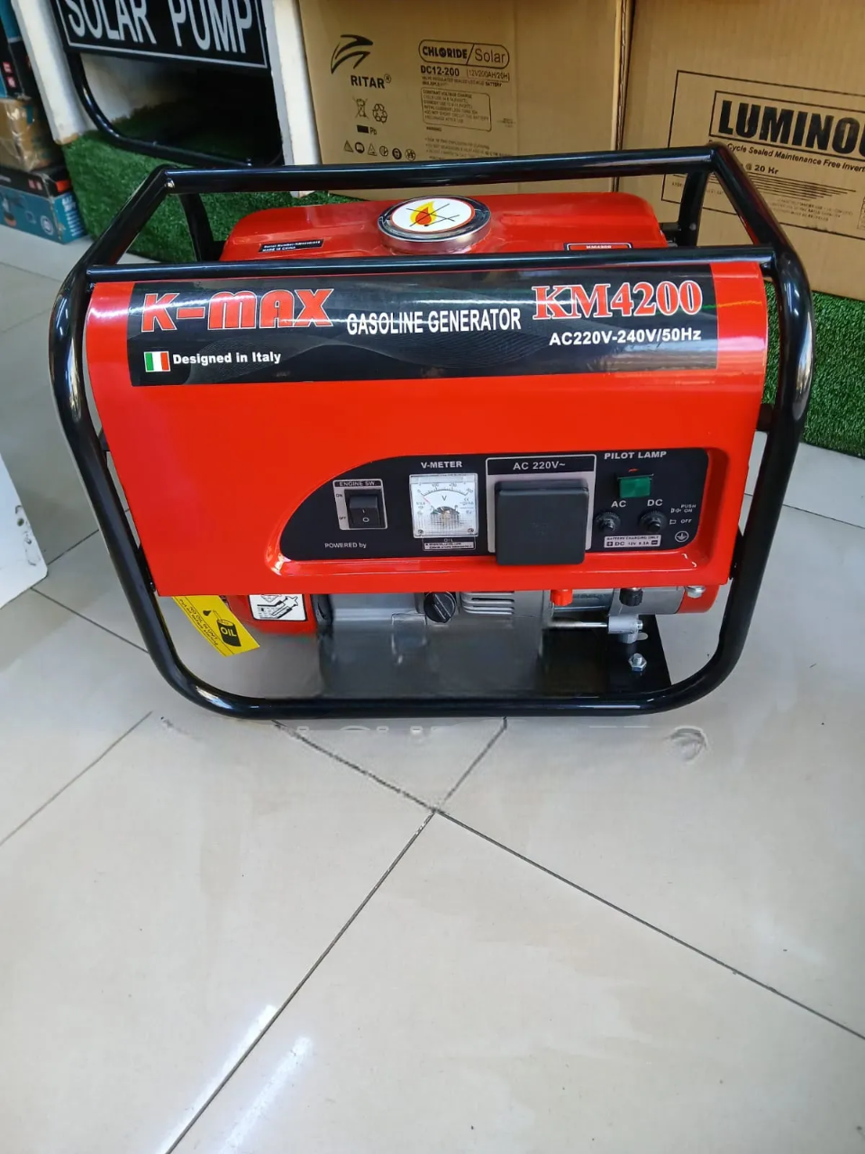 KM-4200 Portable Petrol Generator – 4.2kVA, Low Fuel Consumption, Manual Start, 100% Copper Coil. Features a 100% pure copper coil, efficient low fuel consumption engine, and manual recoil start.