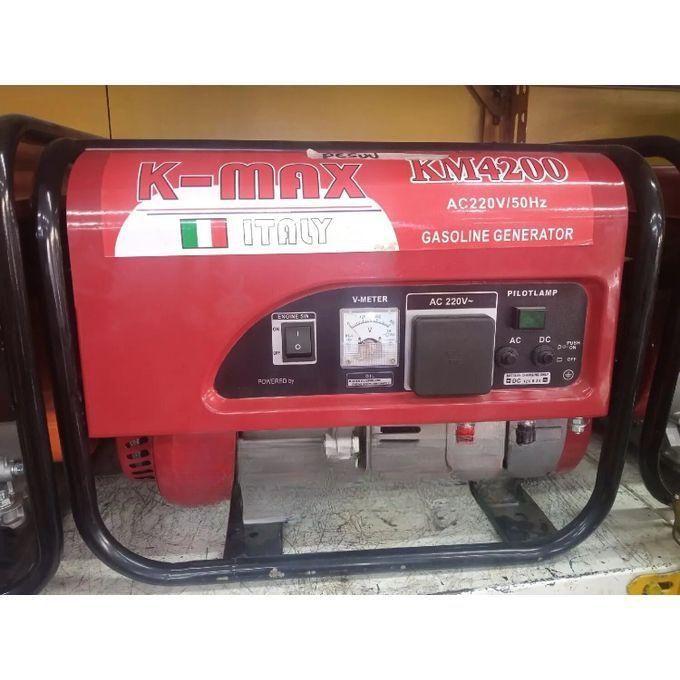 KM-4200 Portable Petrol Generator – 4.2kVA, Low Fuel Consumption, Manual Start, 100% Copper Coil. Features a 100% pure copper coil, efficient low fuel consumption engine, and manual recoil start.
