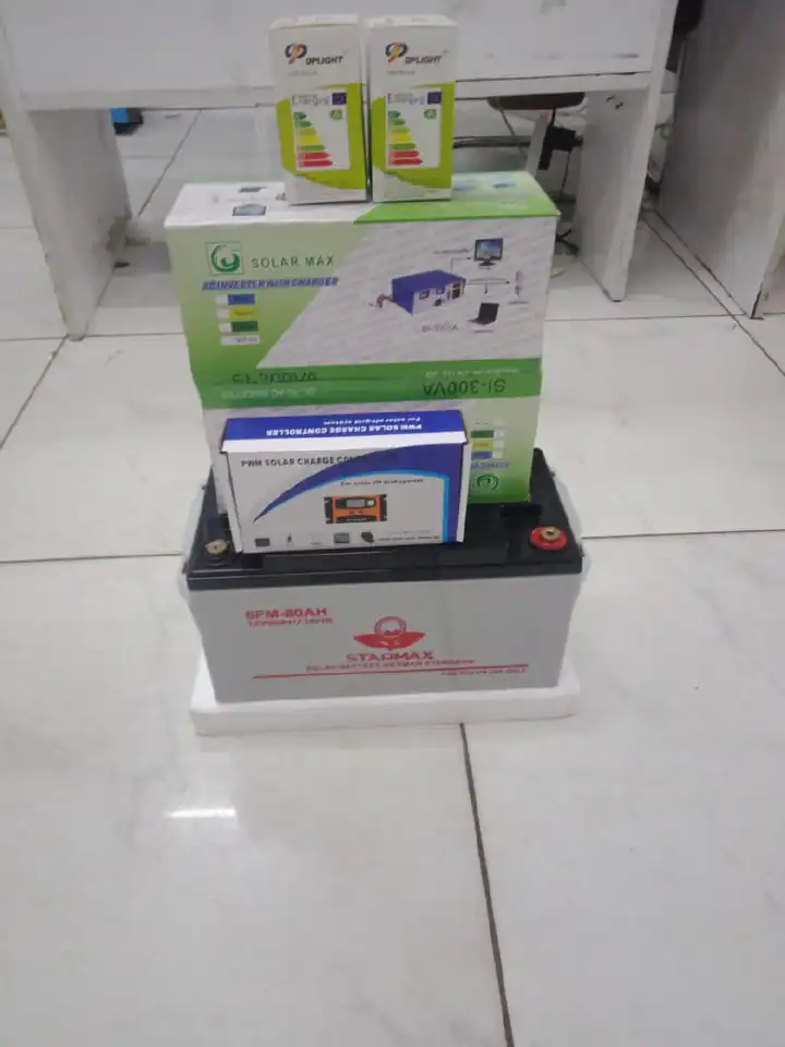 300W Solar Power Inverter Kit – 10A Controller, 80Ah Battery & 2 LED Bulbs. A complete off-grid solar solution designed for homes, offices, remote cabins, or outdoor use.