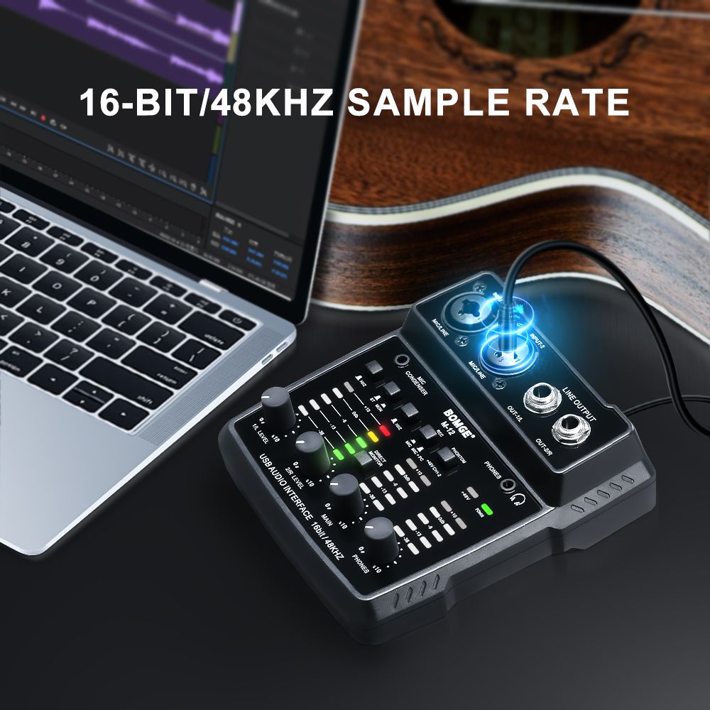 BOMGE M-12 USB Audio Interface for PC,Interface for Recording Music Computer Recording Audio Interface XLR with 3.5m Microphone Jack, USB Sound Card for Recording Studio, Ultra-low Latency Plug&Play