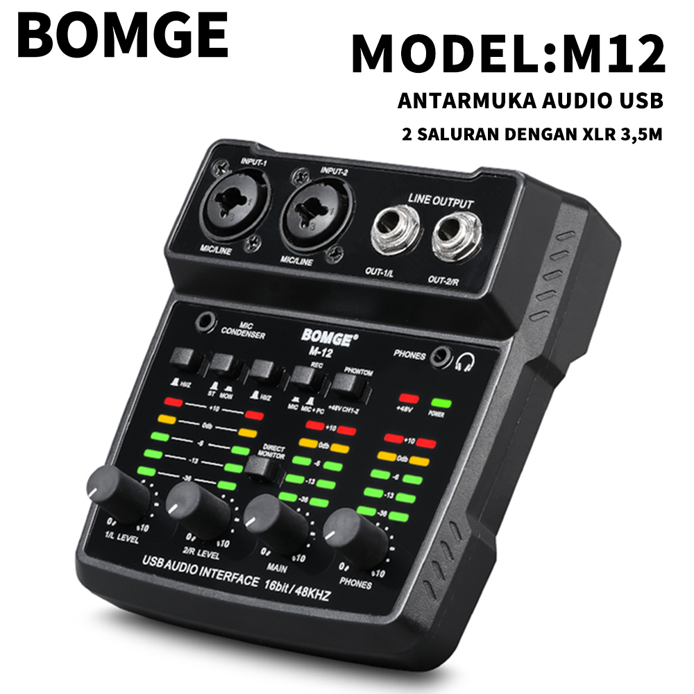 BOMGE M-12 USB Audio Interface for PC,Interface for Recording Music Computer Recording Audio Interface XLR with 3.5m Microphone Jack, USB Sound Card for Recording Studio, Ultra-low Latency Plug&Play