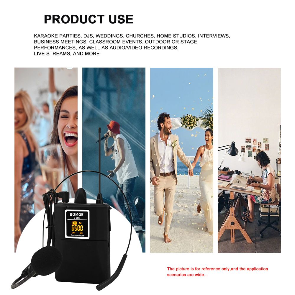 BOMGE Wireless Lavalier Lapel Microphone System/Headset Mic/Interview Mic，for,PA Speaker, Teaching, and Tablets,164Ft