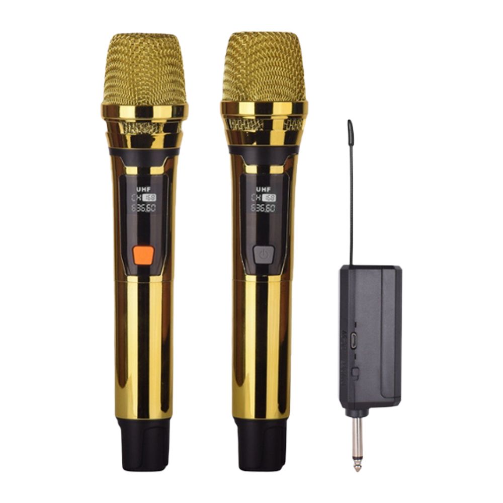 BOMGE 106 Holding Wireless Microphones With Both Hands