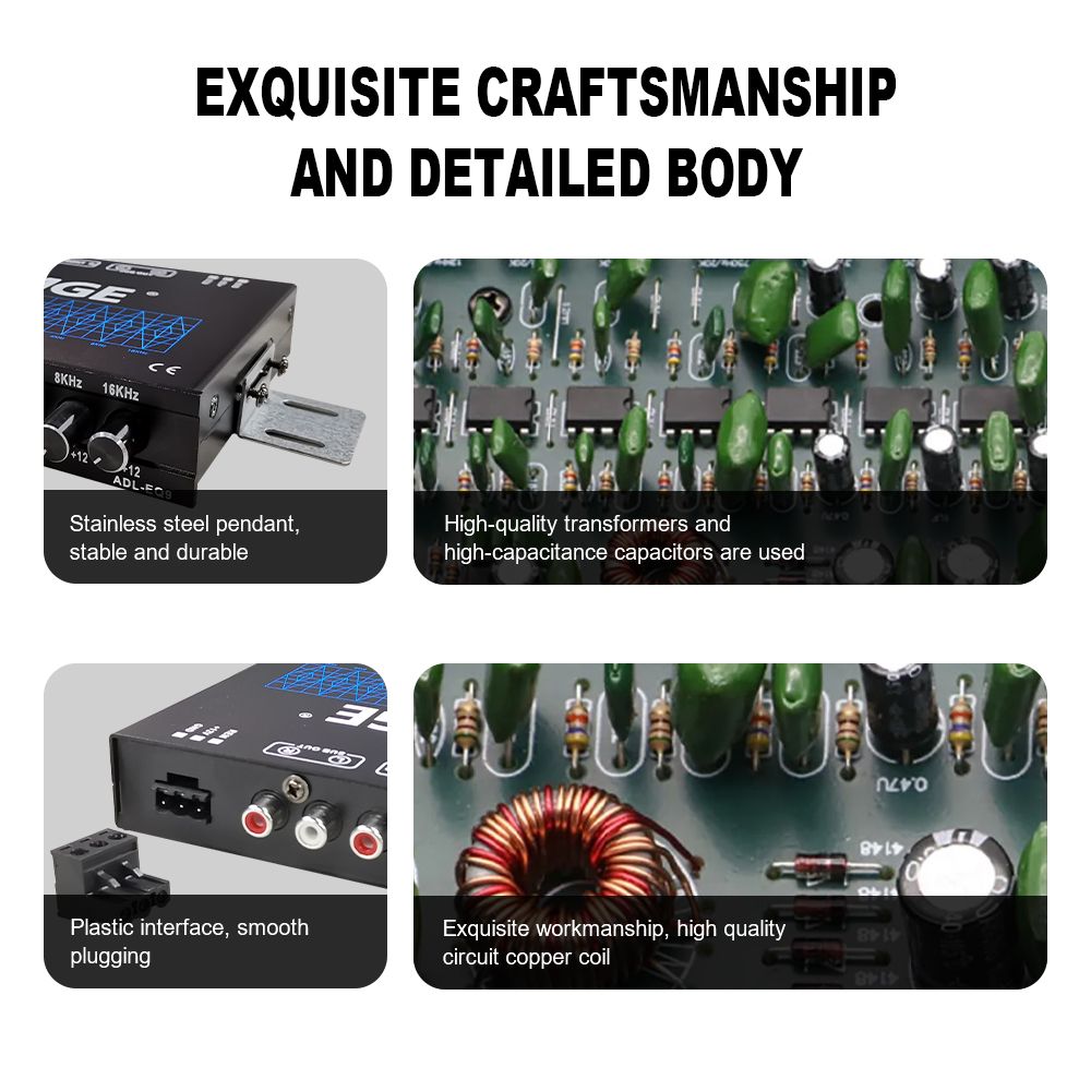 BOMGE 9-Band Car Audio Equalizer, Car Graphic Equalizer EQ W/Front, Rear + Sub Output, 8V RMS Line Driver, Adjustable Audio Output for Car, Boat, W/CD/AUX Input Select & White Light Illumination