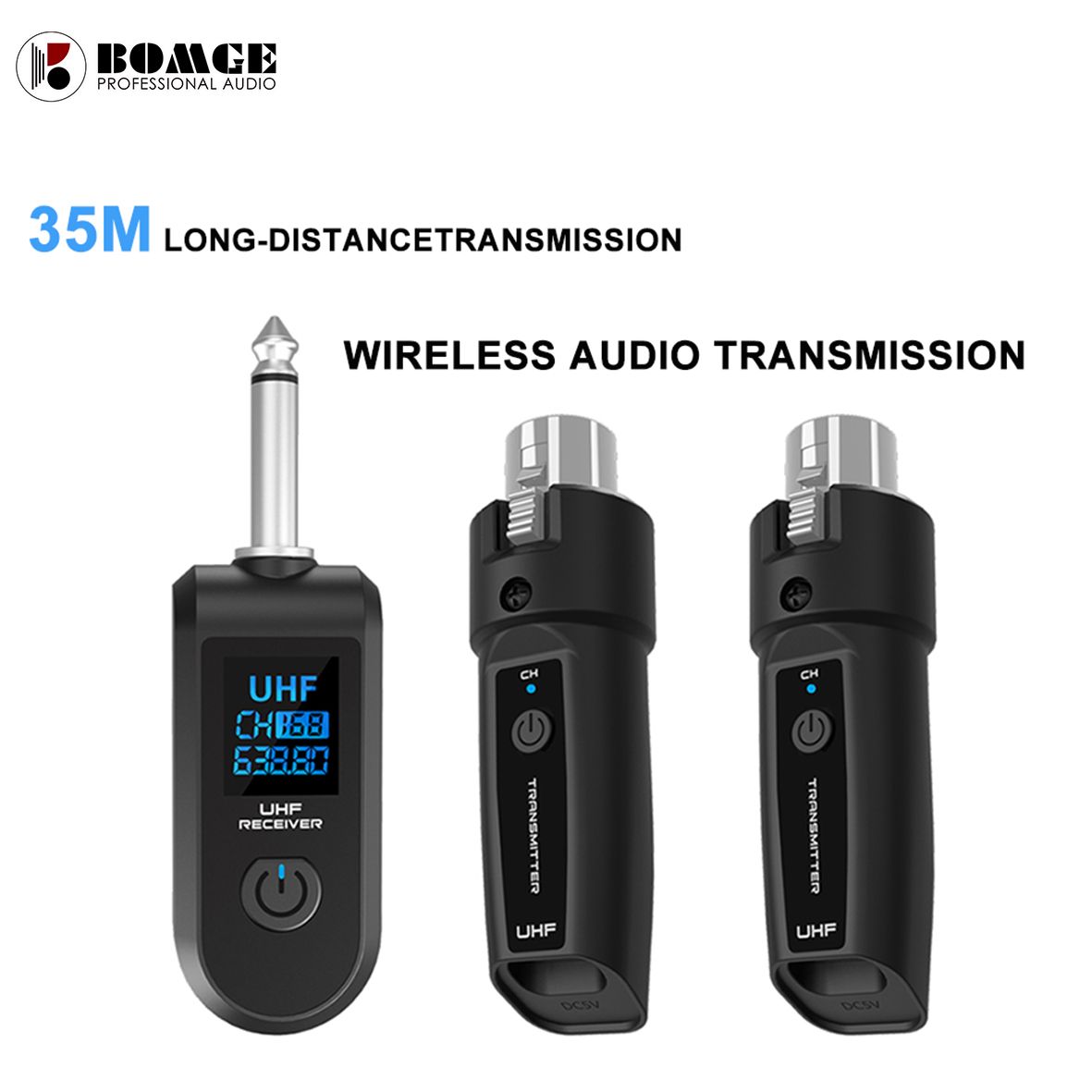 Wireless Microphone Transmitter Receiver 2.4Ghz,MicWireless System, Rechargeable Wireless Mic Adapter with 48V for Audio Mixer,