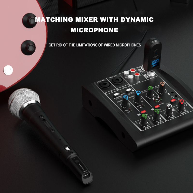 Wireless Microphone Transmitter Receiver 2.4Ghz,MicWireless System, Rechargeable Wireless Mic Adapter with 48V for Audio Mixer,
