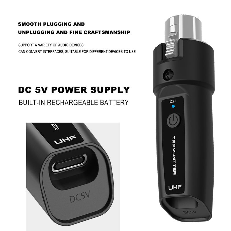 Wireless Microphone Transmitter Receiver 2.4Ghz,MicWireless System, Rechargeable Wireless Mic Adapter with 48V for Audio Mixer,