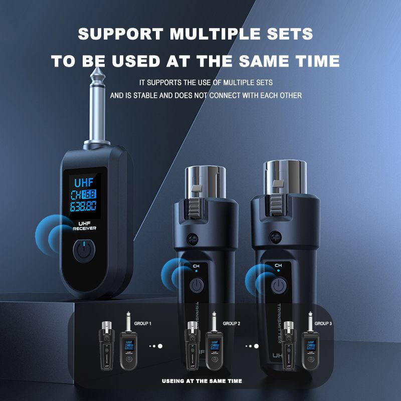 Wireless Microphone Transmitter Receiver 2.4Ghz,MicWireless System, Rechargeable Wireless Mic Adapter with 48V for Audio Mixer,