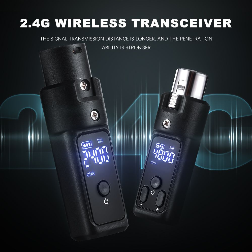 Wireless Microphone Transmitter Receiver 2.4Ghz,MicWireless System, Rechargeable Wireless Mic Adapter with 48V for Audio Mixer,