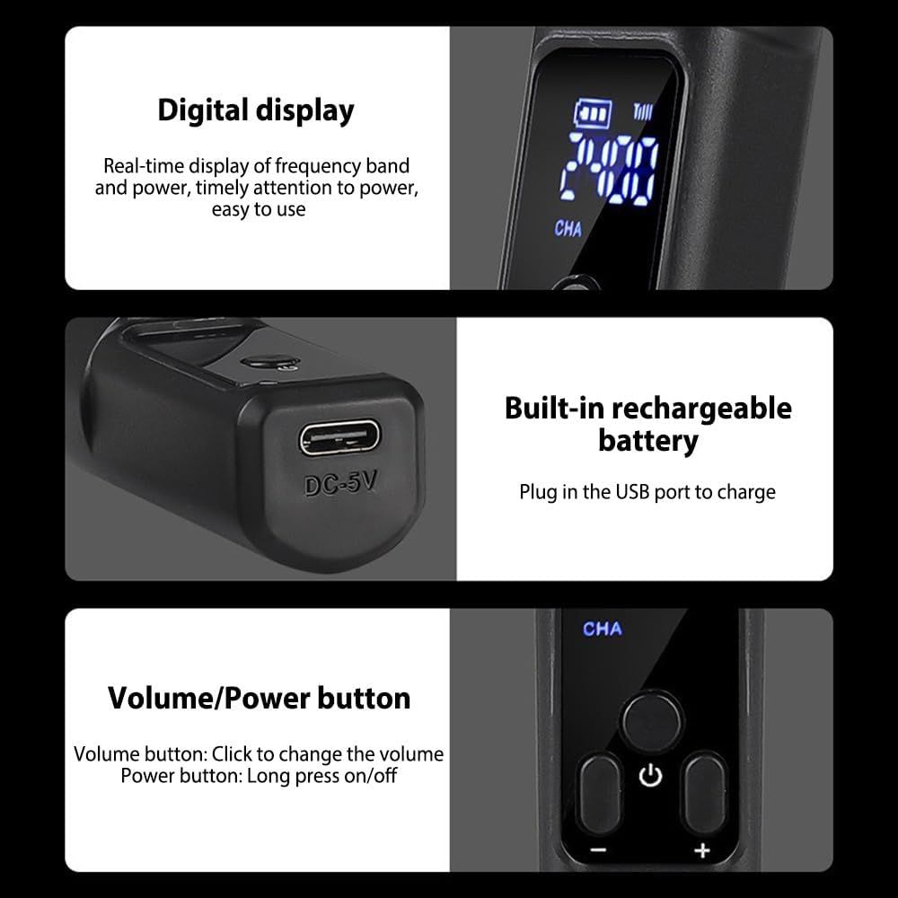 Wireless Microphone Transmitter Receiver 2.4Ghz,MicWireless System, Rechargeable Wireless Mic Adapter with 48V for Audio Mixer,