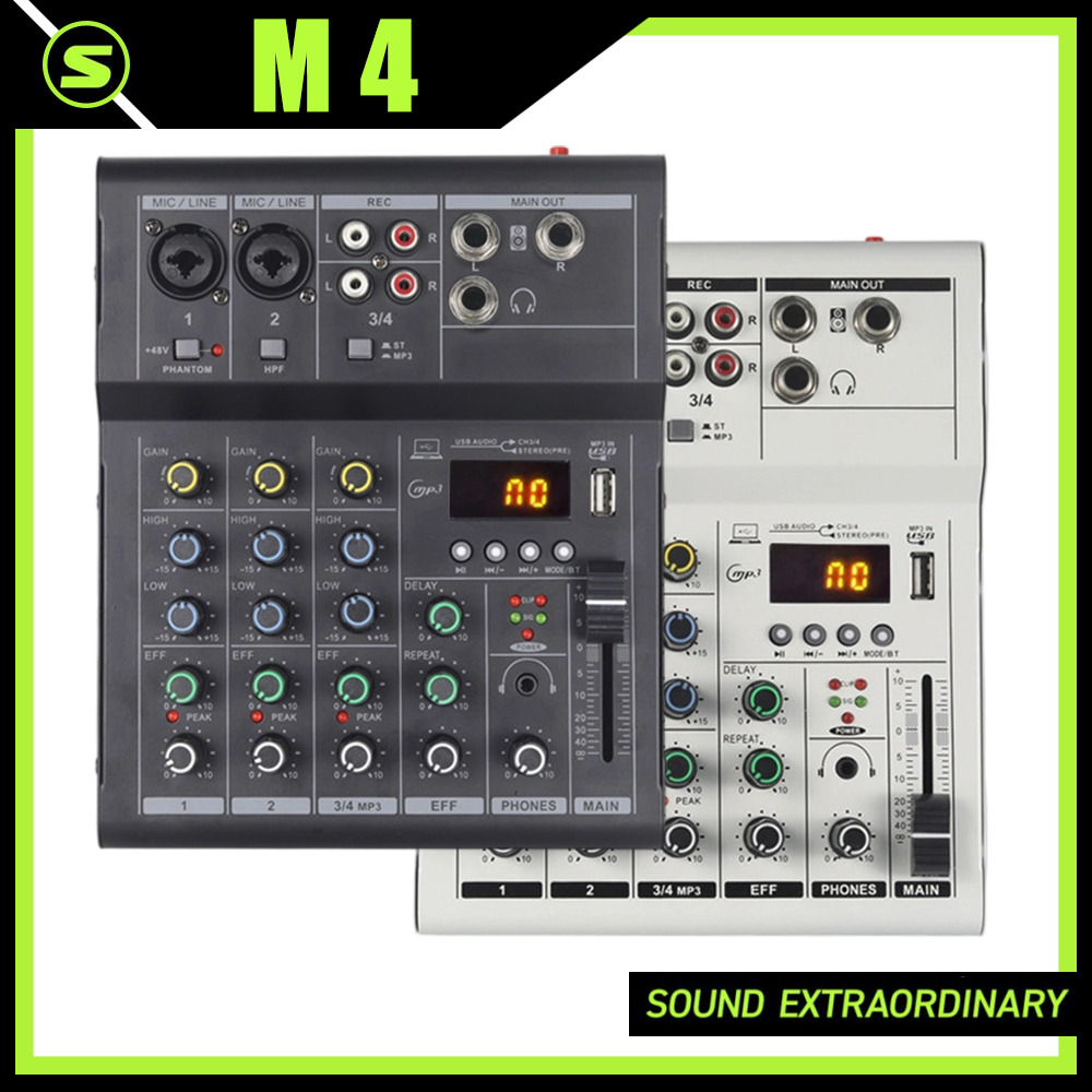 BOMGE Professional 4 Channel Audio Mixer Sound Board Mixing Console With USB Interface For Recording Live Streaming Podcasting