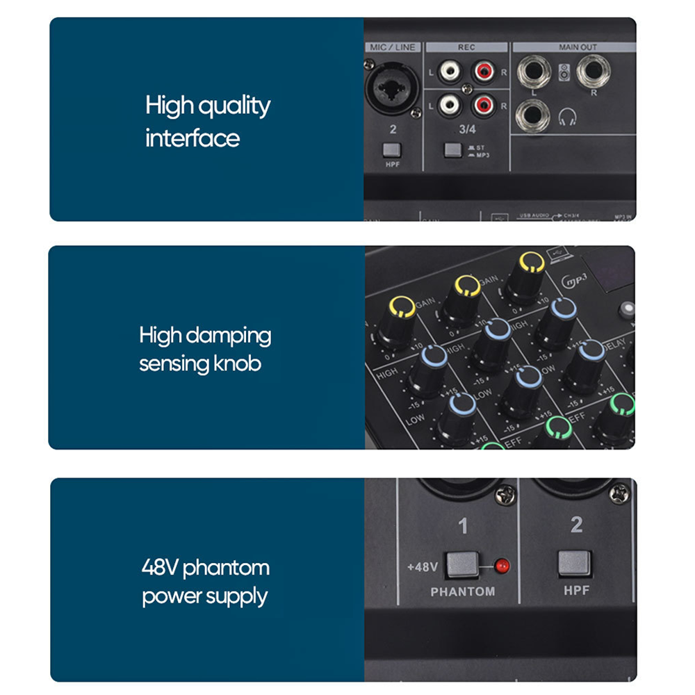BOMGE Professional 4 Channel Audio Mixer Sound Board Mixing Console With USB Interface For Recording Live Streaming Podcasting