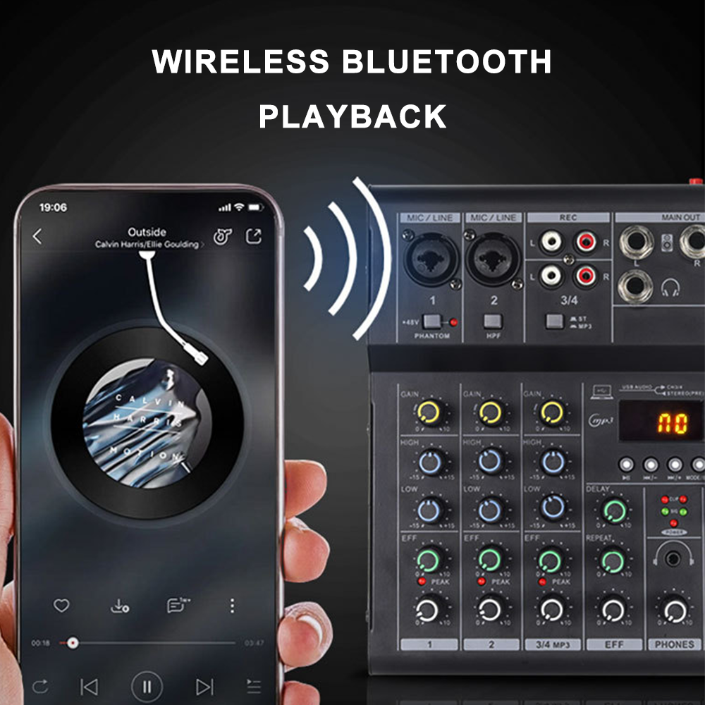 BOMGE Professional 4 Channel Audio Mixer Sound Board Mixing Console With USB Interface For Recording Live Streaming Podcasting
