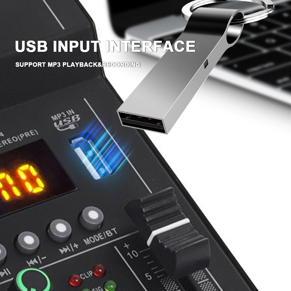 BOMGE Professional 4 Channel Audio Mixer Sound Board Mixing Console With USB Interface For Recording Live Streaming Podcasting