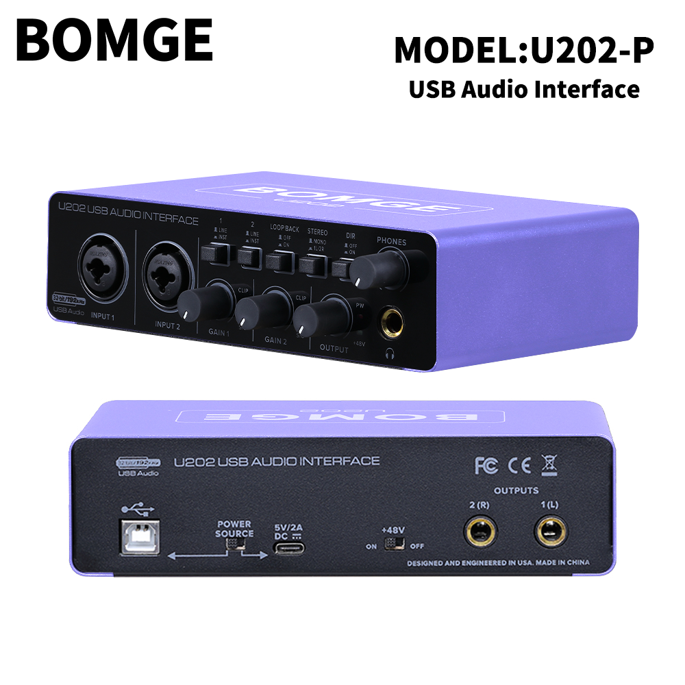 BOMGE U202 USB Audio Interface With Mic Preamplifier XLR/TSR/TS Ports,48V,32-Bit/192kHz Resolution
