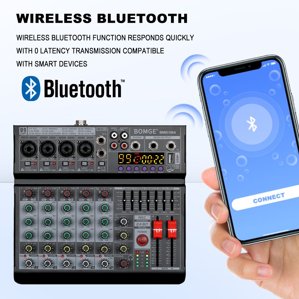 6-channel mixing console Built-in 99 dsp effects processor PROFESSIONAL AUDIO MIXER