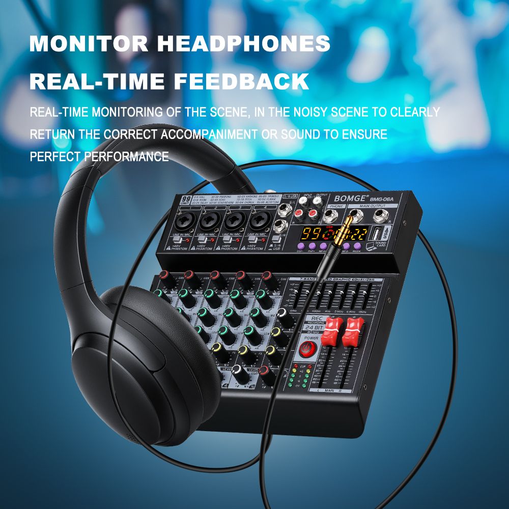 6-channel mixing console Built-in 99 dsp effects processor PROFESSIONAL AUDIO MIXER
